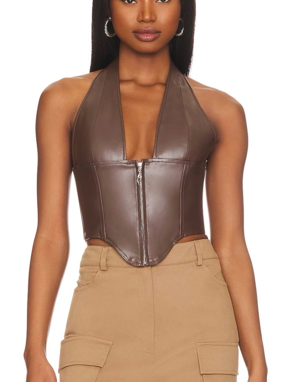 Miaou Mara Corset in Brown Leather